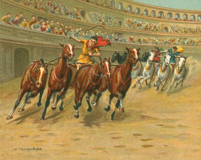 Yarışlar Tarihi ve Modern, Roma Araba Yarışları (chromolitho) by William Hounsom Byles