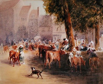 Köy Sığır Pazarında Sabah Erken (kağıt üzerine suluboya) by William Hunt