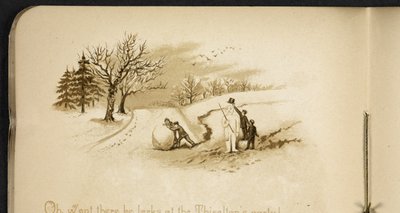 Çocuklar ve bir kardan adam. Tatil Treni: “Dulce Domum”un bir şarkısı ... Resimleyen W. J. Webb.  Frederick Langbridge  Londra, 1891 by William J. Webbe or Webb