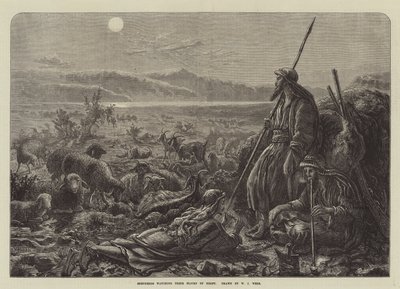 Geceleri sürülerini izleyen çobanlar by William J. Webbe or Webb
