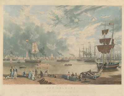 New Orleans: Karşı Taraftan, Picayune Feribotu Ortasının Üzerinde Kısa Bir Mesafe by William James Bennett after Antoine Mondelli