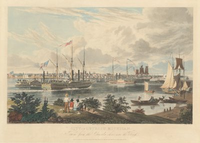 Detroit Şehri, Michigan: Feribotun yanındaki Kanada Sahilinden alındı by William James Bennett after Frederick K. Grain