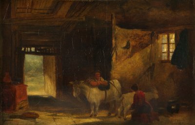 Bir Keçi Sağan Kızlı Gal İçi (panelde yağlı boya) by William James Muller