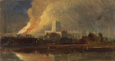 Bristol İsyanları: Piskoposluk Sarayının Yakılması, 1831 dolayları (kağıt üzerinde yağlı boya) by William James Muller
