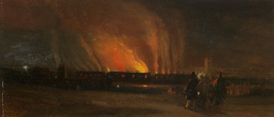 Imvururu za Bristol: Gutwika Amazu yishyurwa ku kiraro cya Prince Street hamwe na St Mary Redcliffe, c.1831 (amavuta ku mpapuro) by William James Muller