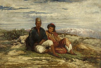 Oturan İki Arap Figürü (tuval üzerine yağlı boya) by William James Muller