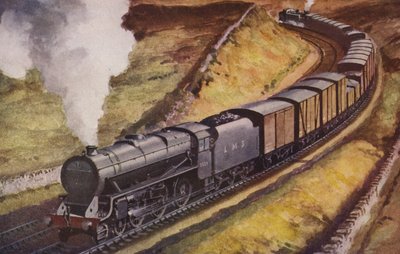 Ağır yüklü bir ekspres yük treni (renkli lito) by William John Patton McDowell