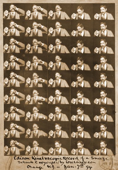Edison hapşırmanın kinetoskopik kaydı c.1894 bw fotoğraf by William Kennedy Laurie Dickson