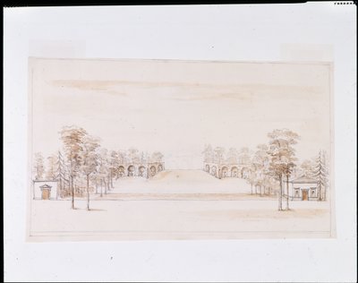Yeni bir Orangery için perspektif tasarımı (kalem ve mürekkep ve kağıt üzerinde kurşun kalem üzerinde yıkama) by William Kent