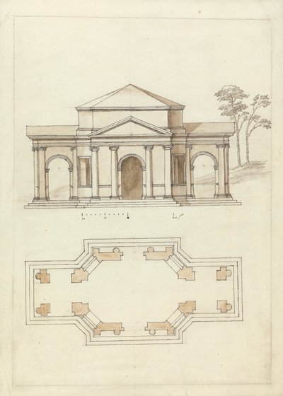 Rousham, Oxfordshire'daki Townsend Binası: Yükseklik ve Plan by William Kent