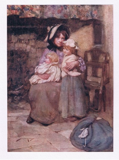 Ve düşüncesiz bebeklerini çok fazla gözyaşı ile öptü ve onları iki kat daha fazla acı içinde kucakladı (renkli litho) by William Lee Hankey