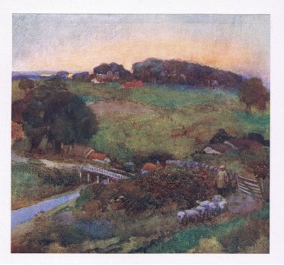 Eğer, bazı sıradanların çitsiz sınırlarına saparsa, sürüsünü yetersiz bıçağı (renkli litho) almaya yönlendirir. by William Lee Hankey