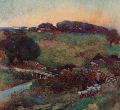 The Deserted Village için İllüstrasyon, Oliver Goldsmith (renkli lito) by William Lee Hankey