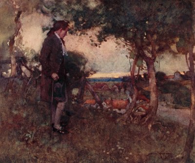 The Deserted Village için İllüstrasyon, Oliver Goldsmith (renkli lito) by William Lee Hankey