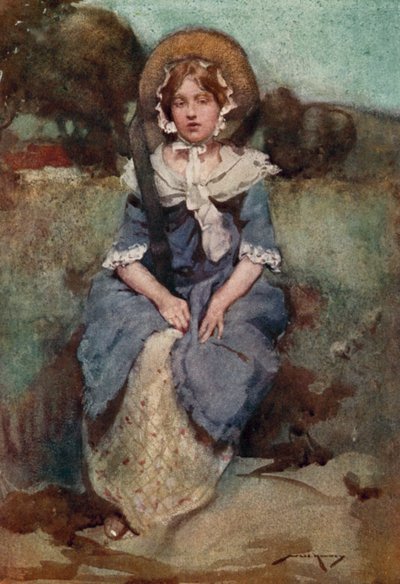 The Deserted Village için İllüstrasyon, Oliver Goldsmith (renkli lito) by William Lee Hankey