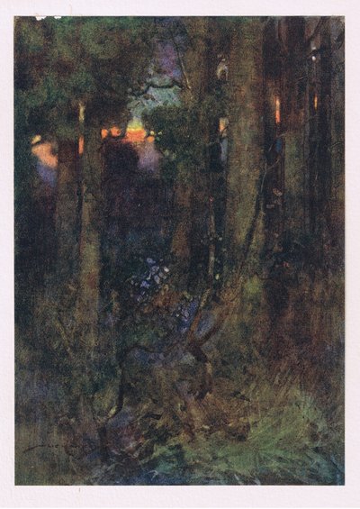 Kuşların şarkı söylemeyi unuttuğu ama sessiz yarasaların uykulu kümeler halinde tutunduğu o keçeleşmiş ormanlar (renkli litho) by William Lee Hankey