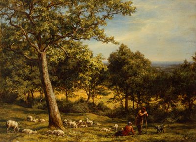 Güneşli Ormanlık Bir Peyzajda Bir Çoban ve Sürüsü by William Linnell