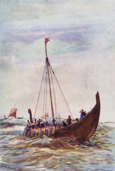 Kral Alfred zamanının savaş gemisi (renkli taş) by William Lionel (after) Wyllie