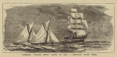 Falmouth Terzilerin Tekneleri, Eve Doğru Bağlı Bir Gemiyle Buluşmak için yarışıyor by William Lionel Wyllie