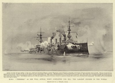 HMS Korkunç, Tamamlandığında Dünyanın En Büyük Kruvazörü olan Sea için Ortaya Çıkacak by William Lionel Wyllie