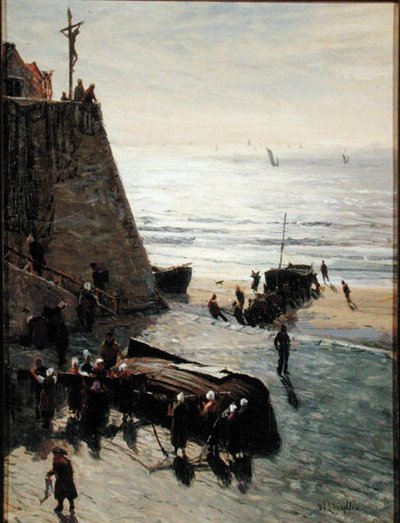 Balıkçı Teknesini Çekmek (tuval üzerine yağlı boya) by William Lionel Wyllie