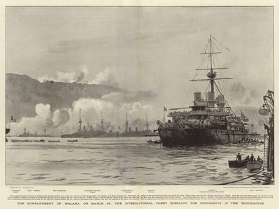 23 Mart'ta Malaxa'nın Bombardımanı, Uluslararası Filo'nun Blockhouse'da İsyancıları bombalaması by William Lionel Wyllie