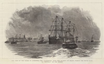 Kraliçe'nin Liverpool'u ziyareti Claughton, Majesteleri ile birlikte Mersey'de Beyaz Yıldız SS Cumhuriyeti'ni geçerken by William Lionel Wyllie