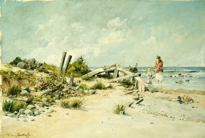 Deniz kıyısı oyunu (suluboya ve guaj) by William Louis Jnr. Sonntag