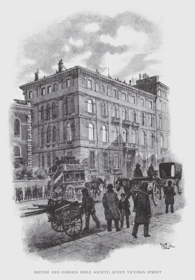 İngiliz ve Yabancı İncil Derneği, Queen Victoria Street (litho) by William Luker
