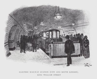 Elektrikli Tren İstasyonu, Şehir ve Güney Londra, King William Street (litho) by William Luker
