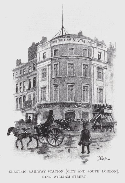 Elektrikli Tren İstasyonu, Şehir ve Güney Londra, King William Street (litho) by William Luker