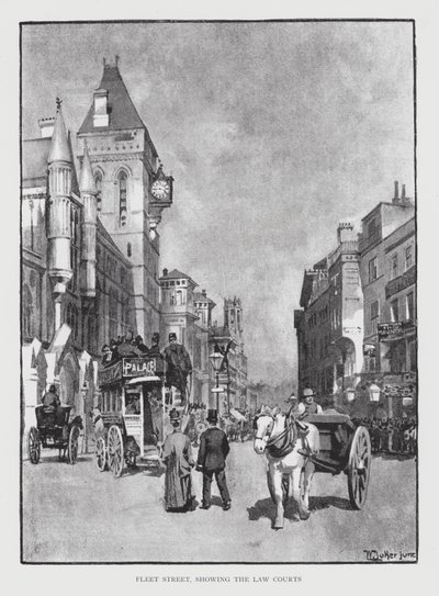 Fleet Street, Hukuk Mahkemelerini (lito) gösteren by William Luker