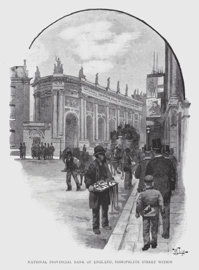 İngiltere Ulusal İl Bankası, Bishopsgate Caddesi içinde (litho) by William Luker