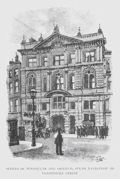 Peninsular ve Oriental Steam Navigation Co, Leadenhall Caddesi (litho) ofisleri by William Luker