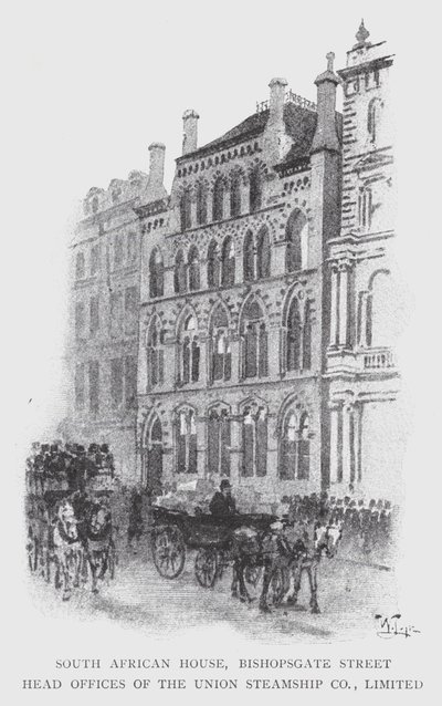 Güney Afrika Evi, Bishopsgate Caddesi, Union Steamship Co, Limited (litho) Genel Müdürlükleri by William Luker