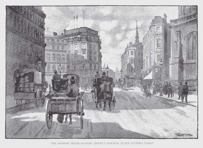 Mansion House İstasyonu, Bölge Demiryolu, Kraliçe Victoria Caddesi (litho) by William Luker