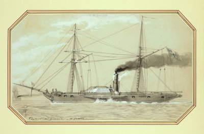 Bir kürek tahrikli buharlı savaş gemisi (kalem ve yıkama, beyaz ile yükseltilmiş) by William McConnell
