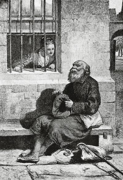 Bayan Wardour ve dilenci Edie Ochiltree, Walter Scott'ın (1771-1832) tarihi romanı Antiquary için çizim, William McTaggart'ın (1835-1910) çizim üstüne gravürü by William McTaggart