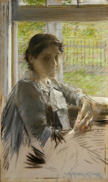 Pencerede, c.1890 (tuval üzerine pastel) by William Merritt Chase