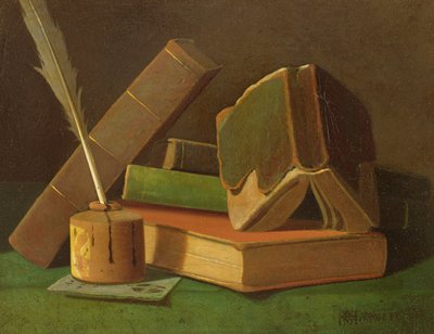 Kitaplar ve mürekkep kuyusu ile natürmort by William Michael Harnett