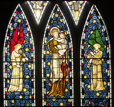 Madonna ve İki Melekli Çocuk, Melekler Penceresinin Üst Yarısının detayı, 1869 vitray detayı 120165 by William Morris