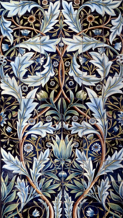 William Morris (1834-1896) ve William Frend de Morgan (1839-1917) tarafından fayanstan yapılmış duvar kaplama paneli (66 fayans). Edward Charles Baring için Membland Salonu