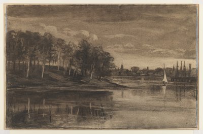 Manzara - Göl Manzarası (kağıt üzerinde kömür ve tebeşir) by William Morris Hunt