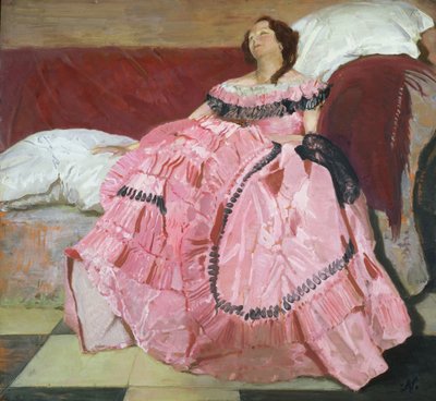Pembe Elbise (panelde yağlı boya) by William Nicholson