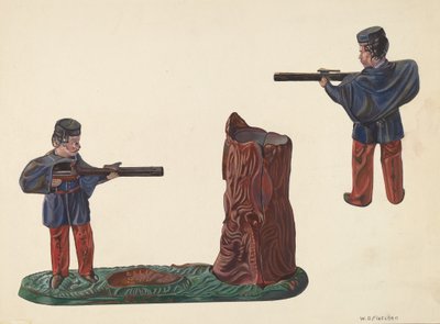 Civil War Soldier & Tree Trunk Bank, c. 1937. by William O. Fletcher