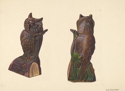 Kütük Bankta Baykuş, c. 1937. by William O. Fletcher