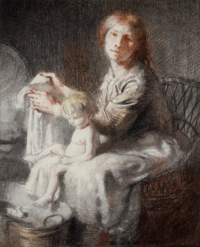 Beyaz Kuğu (Grace ve Kit) (pastel ve siyah mum boya) by William Orpen