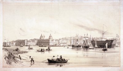 Greenwich'in Thames Nehri boyunca görünümü, Londra, c1841. by William Parrott