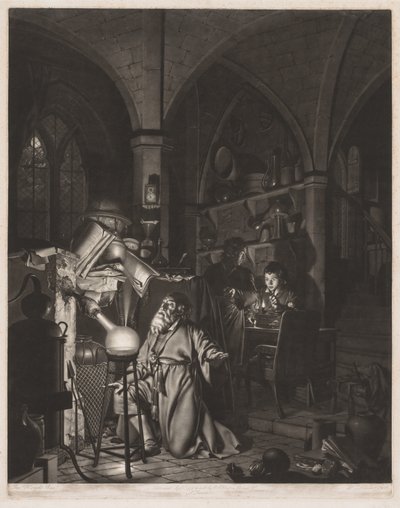 Simyacı, Felsefe Taşını Ararken, Fosforu Keşfediyor ve Dua Ediyor..., 1775. by William Pether