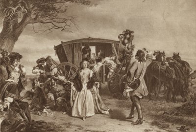 Fransız eşkıya Claude Duval (litho) tarafından alıkonulan aile by William Powell (after) Frith